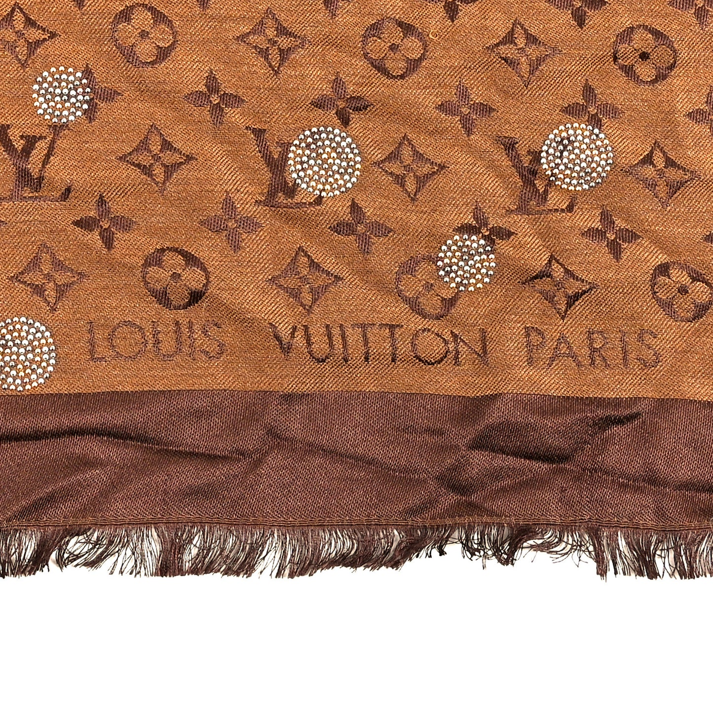 Silk Wool Monogram Reverse Dots Shawl Brown