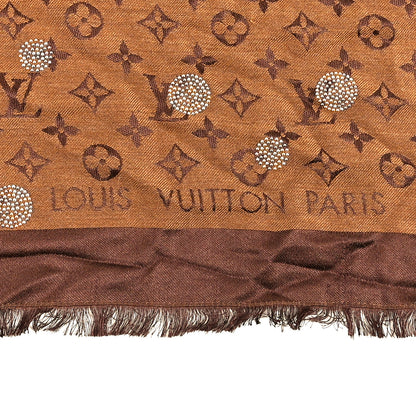 Louis Vuitton Silk Wool Monogram Reverse Dots Shawl Brown 2 of 4