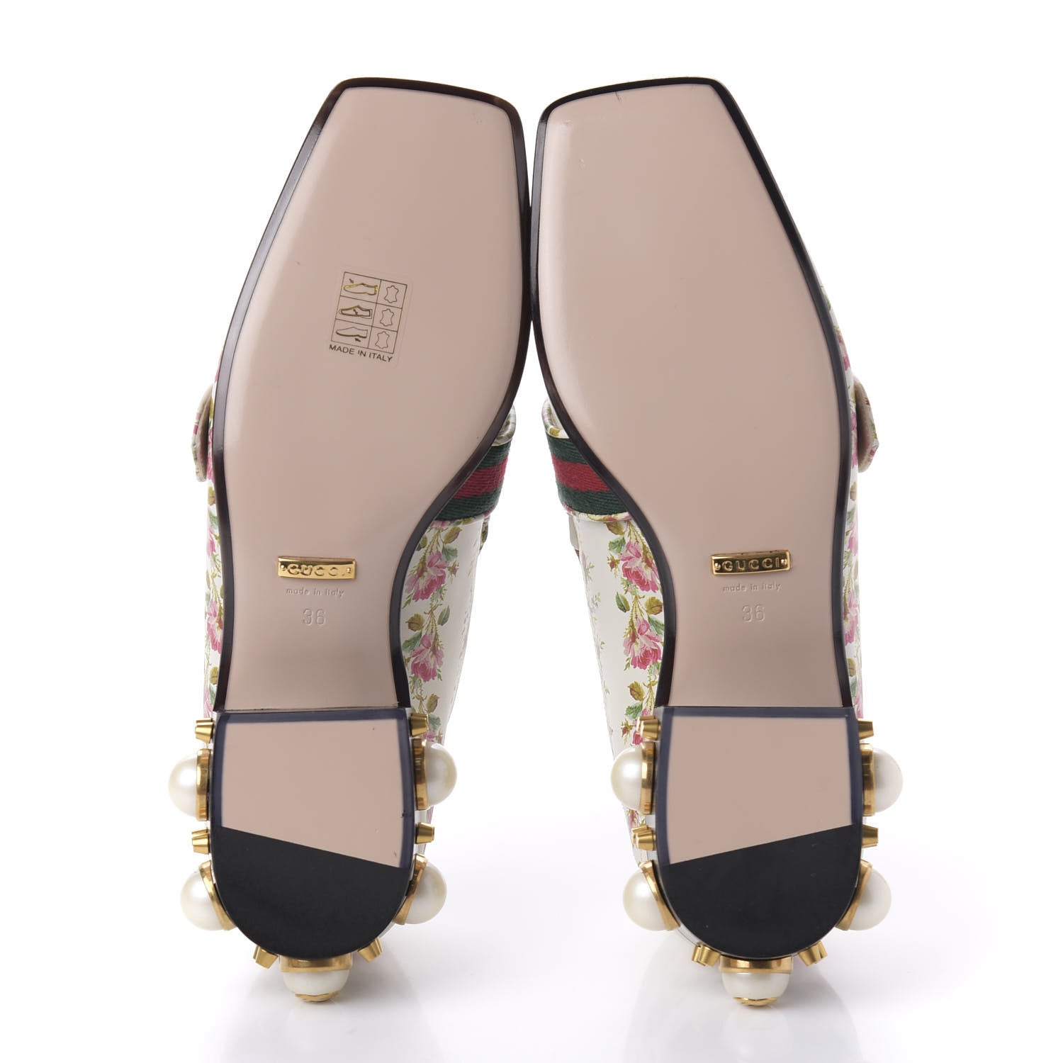 Gucci Calfskin Web Pearl Floral Embellished Peyton Loafer 36 White Multicolor 5 of 9