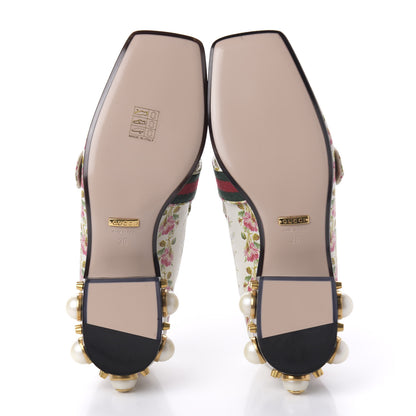 Gucci Calfskin Web Pearl Floral Embellished Peyton Loafer 36 White Multicolor 5 of 9