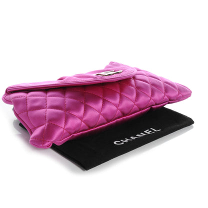 Chanel Satin Quilted Flap Clutch Fuchsia 4 of 7