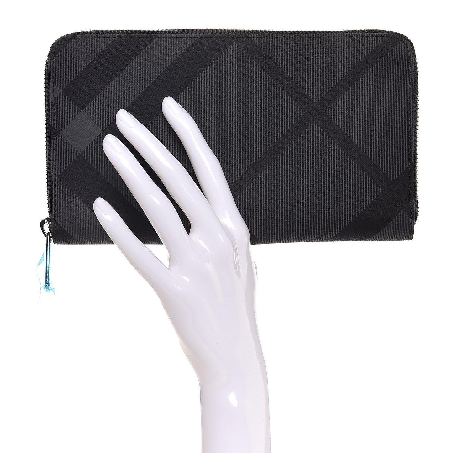 London Check Long Zip Around Wallet Charcoal Black