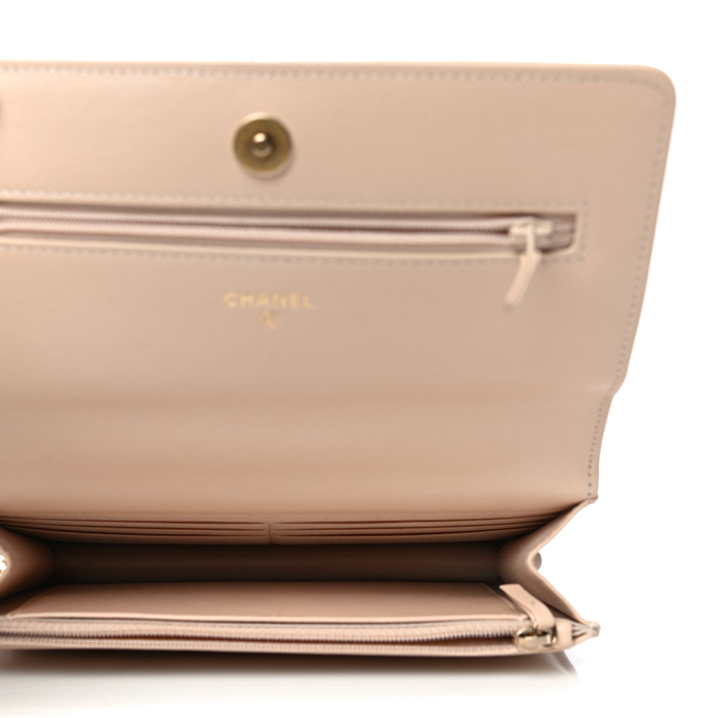 Lambskin Quilted Chanel 19 Wallet On Chain WOC Beige