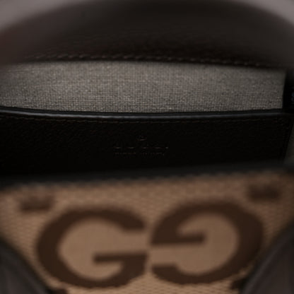 Gucci Monogram Jumbo GG Textured Dollar Calfskin Web Mini Vertical Tote Camel Ebony New Acero 5 of 10