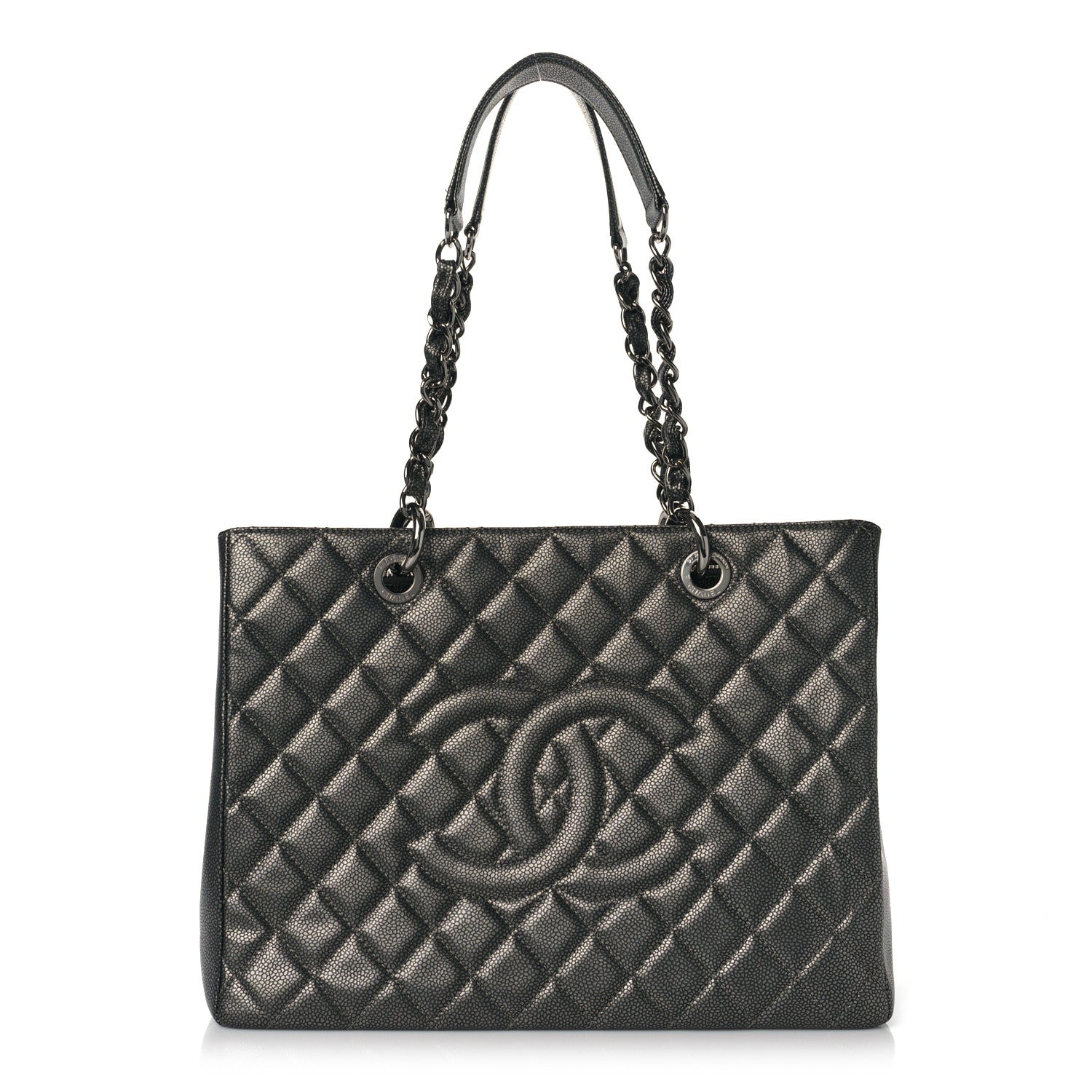 Chanel Metallic Caviar Quilted Grand Shopping Tote GST Dark Silver 1 of 9