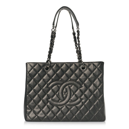 Chanel Metallic Caviar Quilted Grand Shopping Tote GST Dark Silver 1 of 9