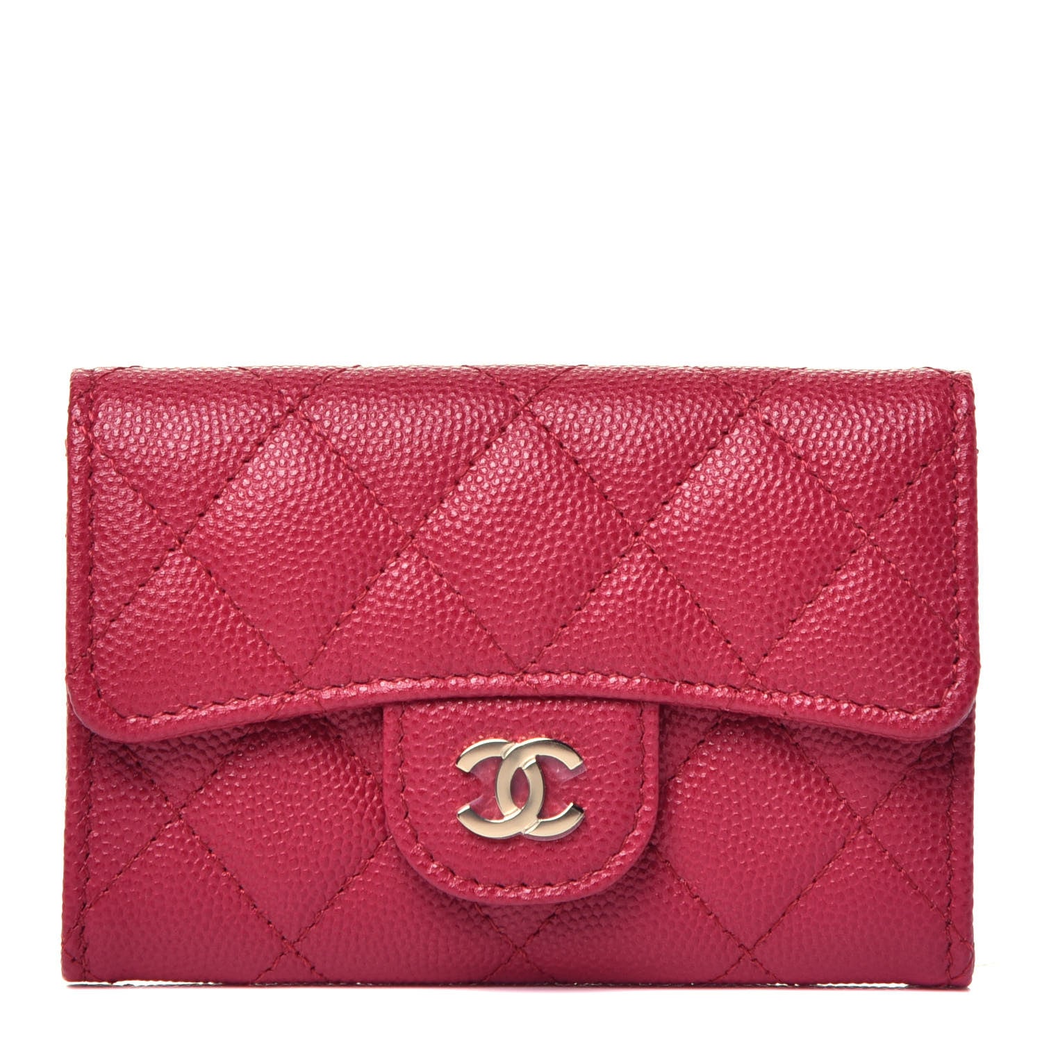 Chanel Caviar Quilted Flap Card Holder Wallet Dark Pink 1 of 9