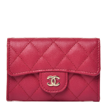 Chanel Caviar Quilted Flap Card Holder Wallet Dark Pink 1 of 9