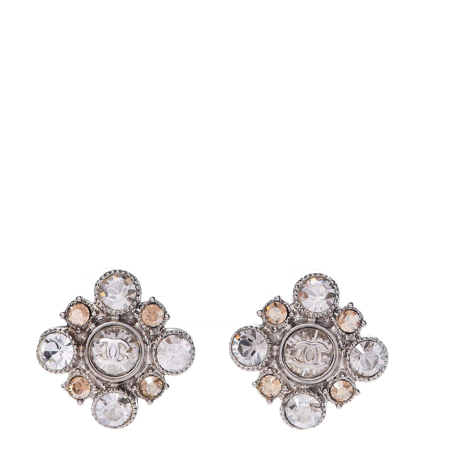 Crystal CC Flower Earrings Silver