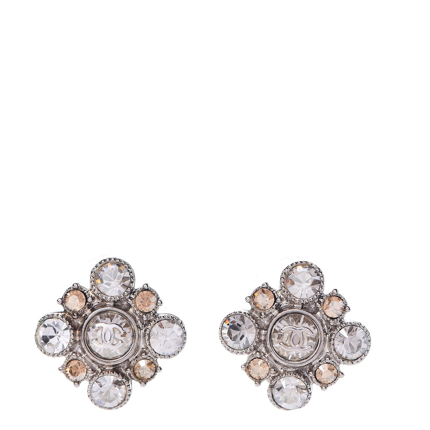 Chanel Crystal CC Flower Earrings Silver 1 of 4