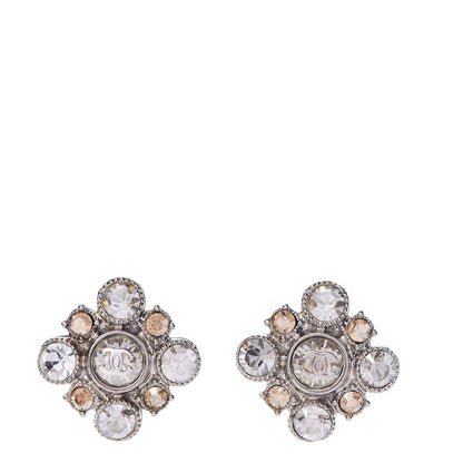 Chanel Crystal CC Flower Earrings Silver 1 of 4