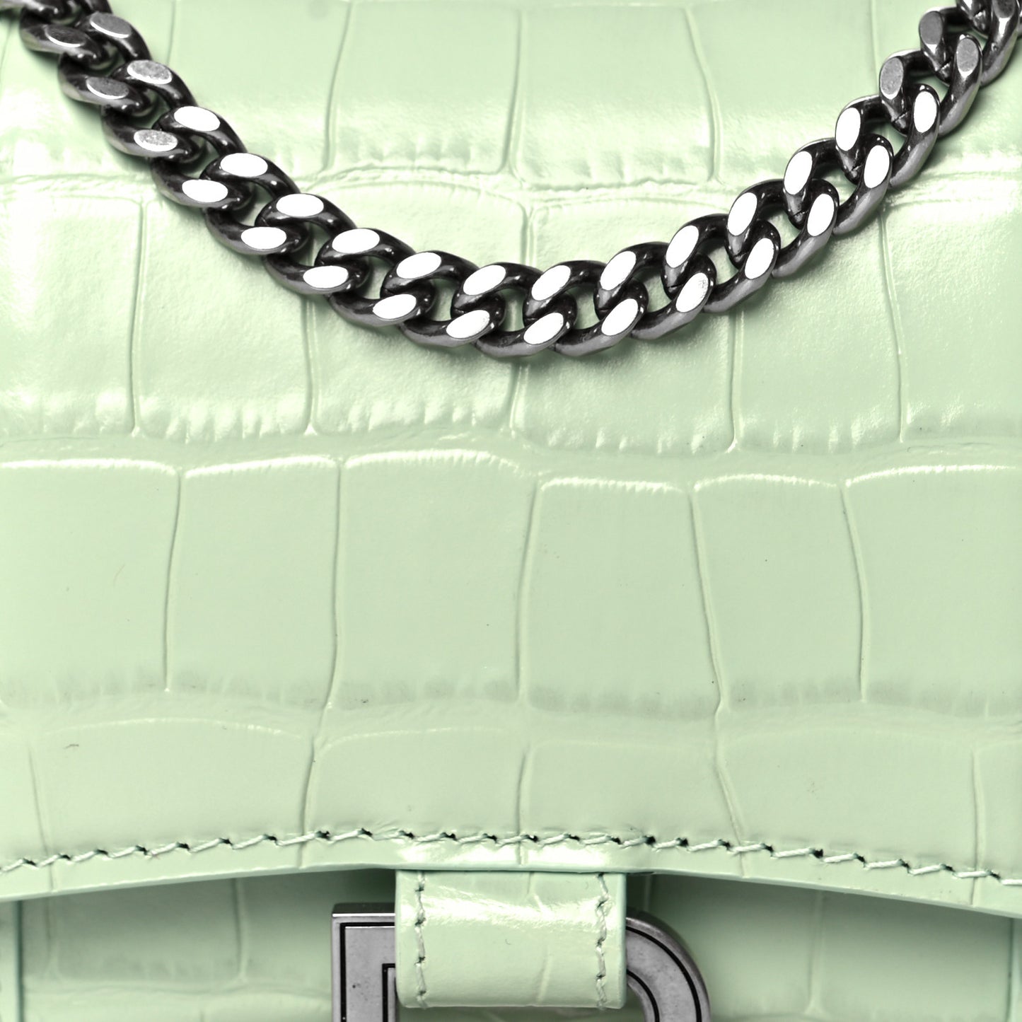 Shiny Calfskin Crocodile Embossed Hourglass Chain Bag Light Green