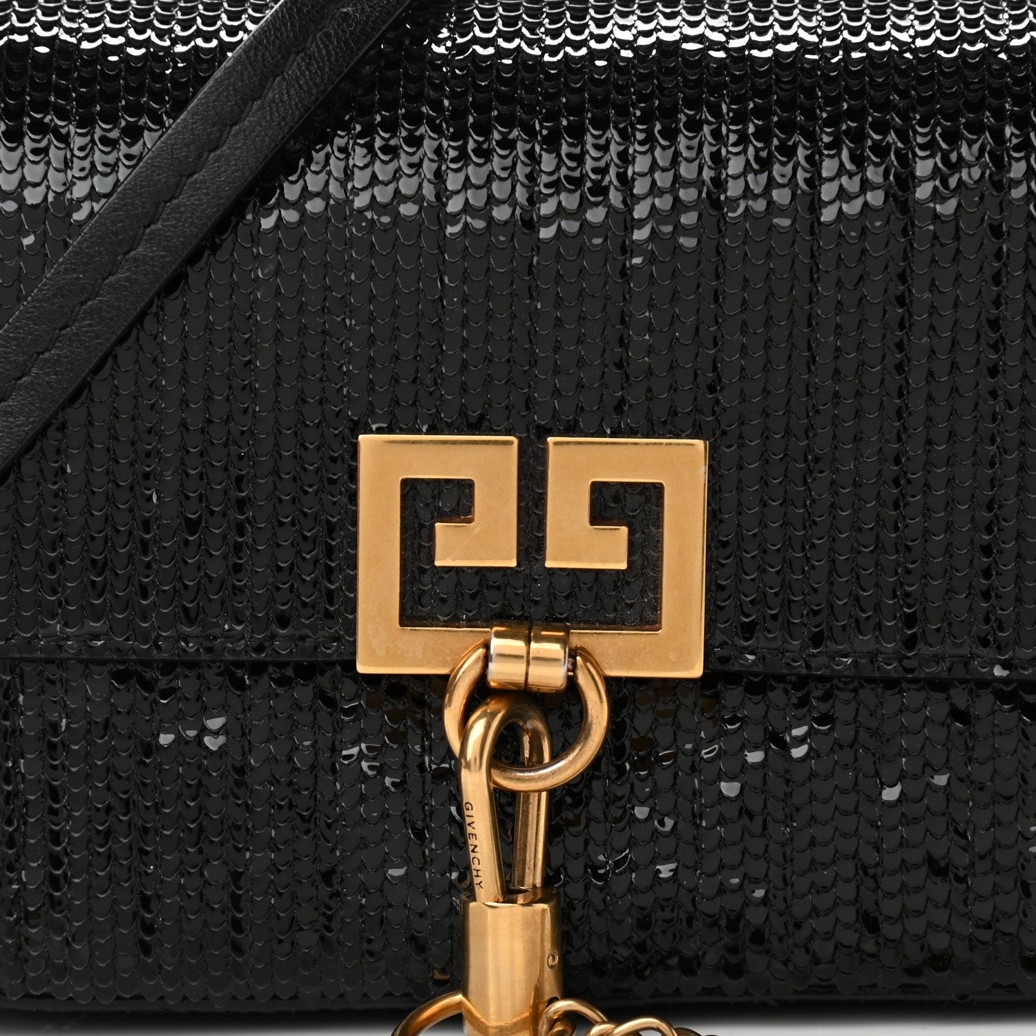 Givenchy Calfskin Snakeskin Effect Charm Shoulder Bag Black 7 of 10