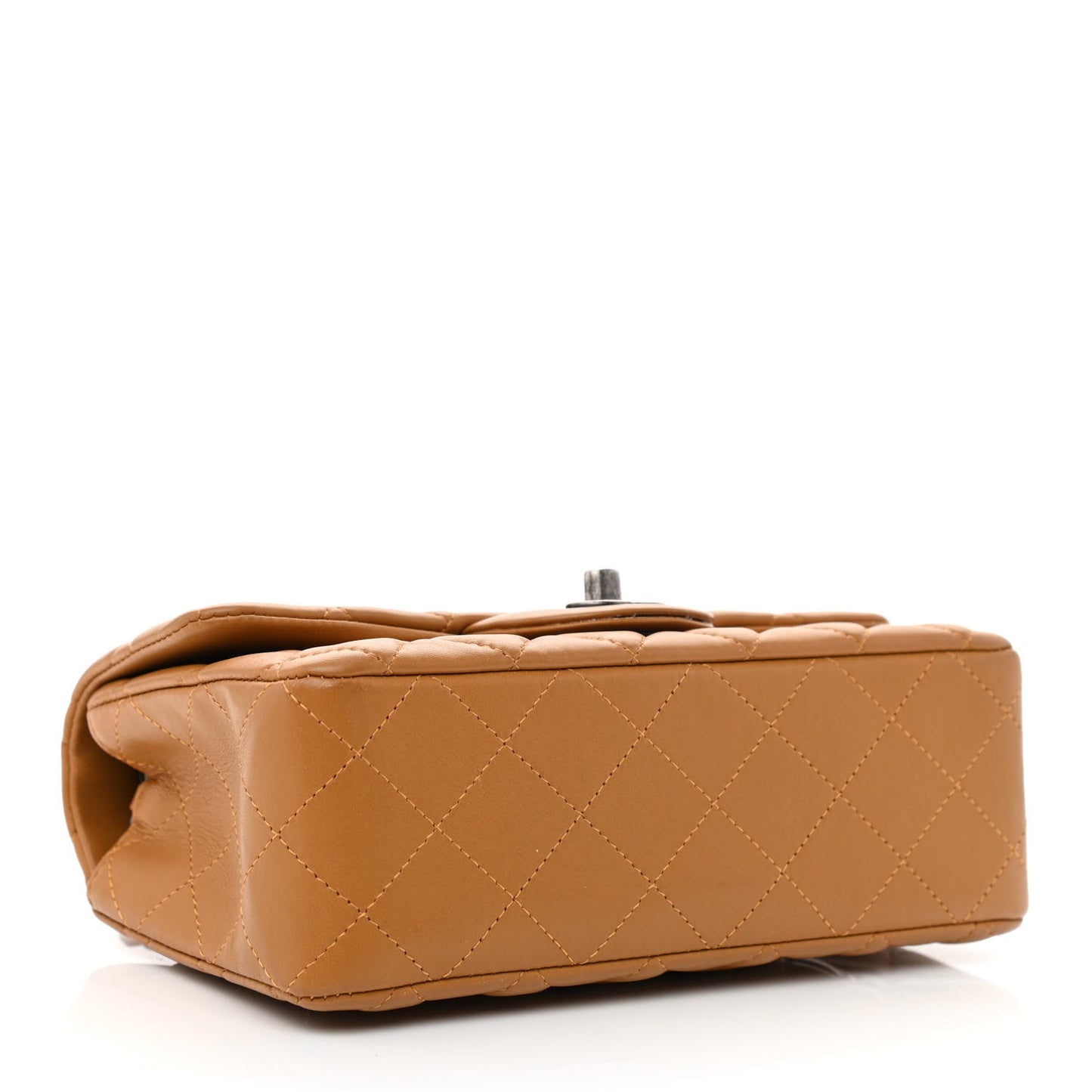 Lambskin Quilted Mini Rectangular Flap Camel