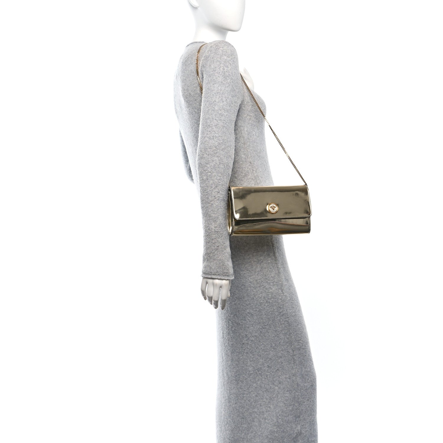Versace Metallic Calfskin Crystal Medusa Wallet On Chain Gold 2 of 9