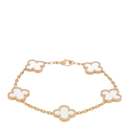 Van Cleef & Arpels 18K Yellow Gold Rock Crystal 5 Motifs Vintage Alhambra Bracelet 1 of 3