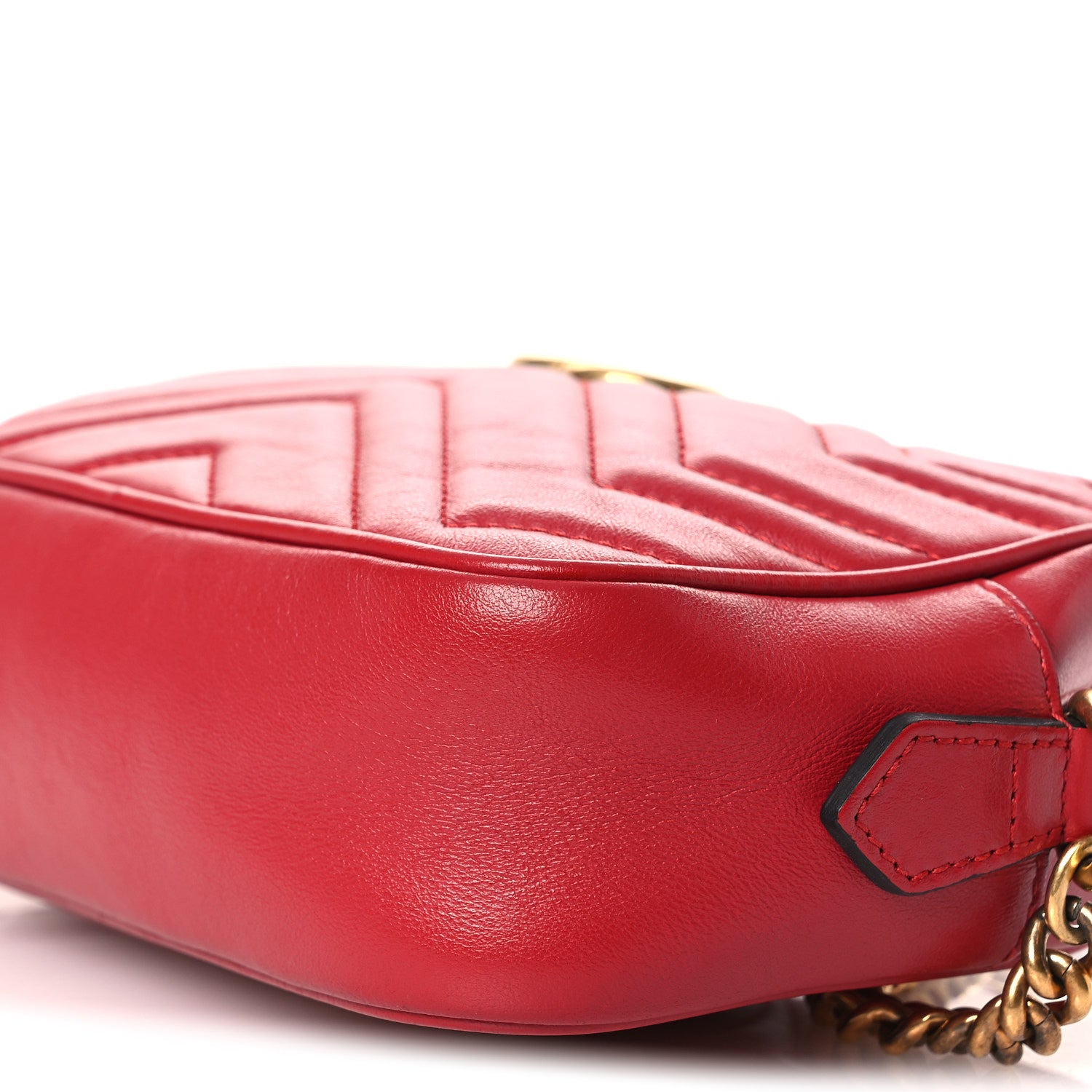 Gucci Calfskin Matelasse Mini GG Marmont Chain Shoulder Bag Hibiscus Red 10 of 12