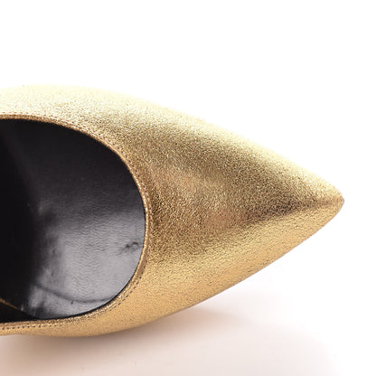 Saint Laurent Metallic Grained Calfskin Janis 105 D'Orsay Pumps 39.5 Black Gold 10 of 16