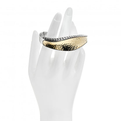 John Hardy Sterling Silver 18K Yellow Gold Classic Chain Hammered Wave Kick Cuff Bracelet 2 of 4