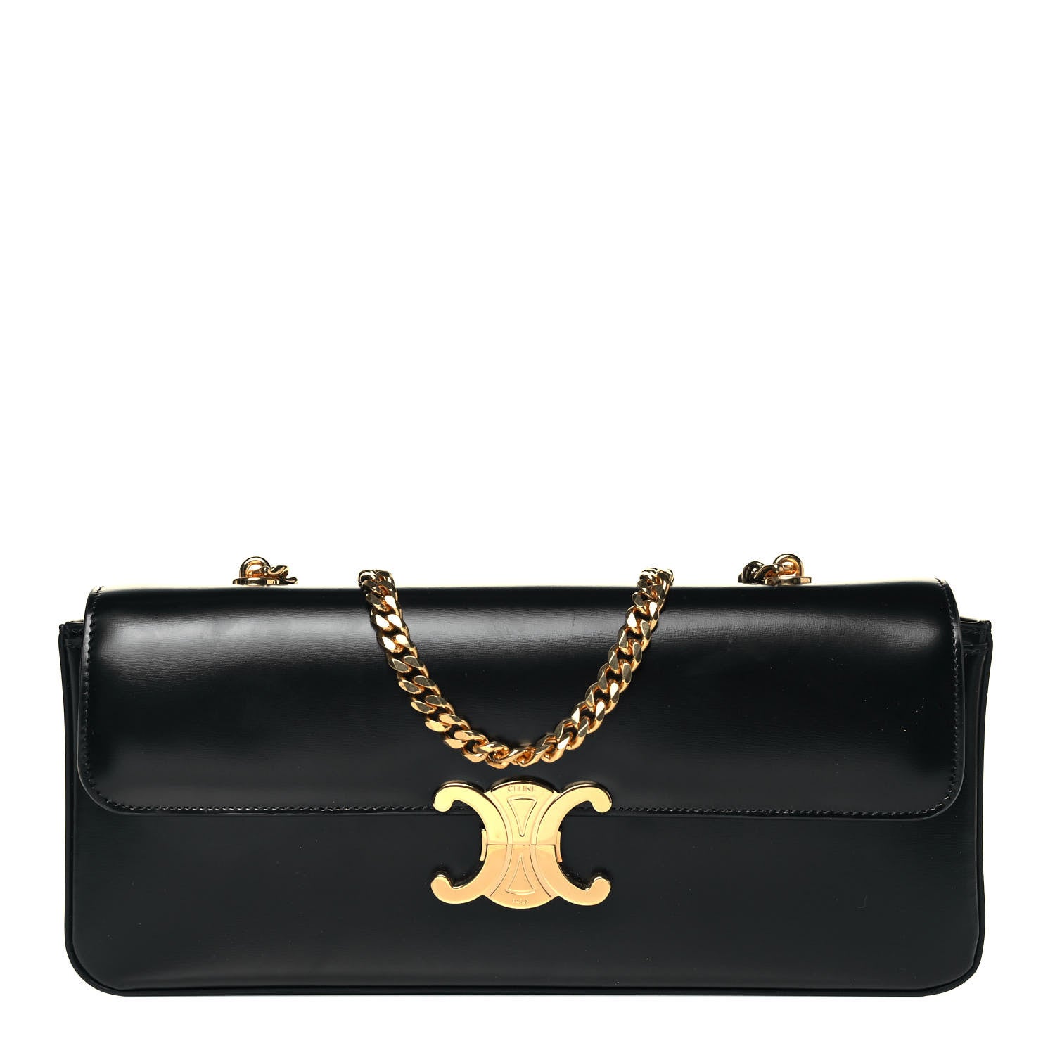 Celine Shiny Calfskin Triomphe Chain Bag Black 1 of 9