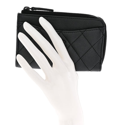 Chanel Pearly Lambskin Quilted Zip Card Holder So Black 2 of 8