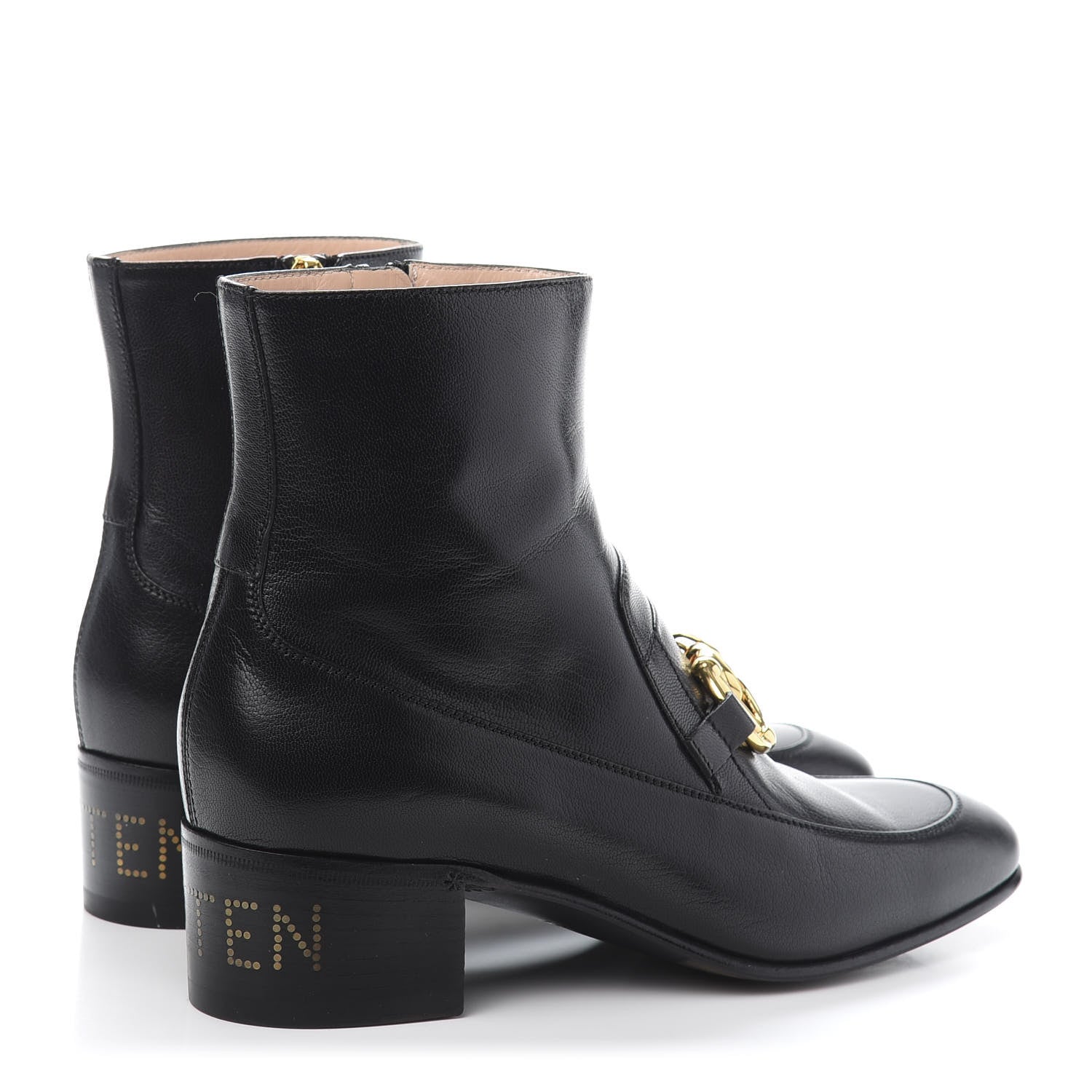 Gucci Goatskin Kitten Chain Horsebit Ankle Boots 38.5 Black 4 of 10
