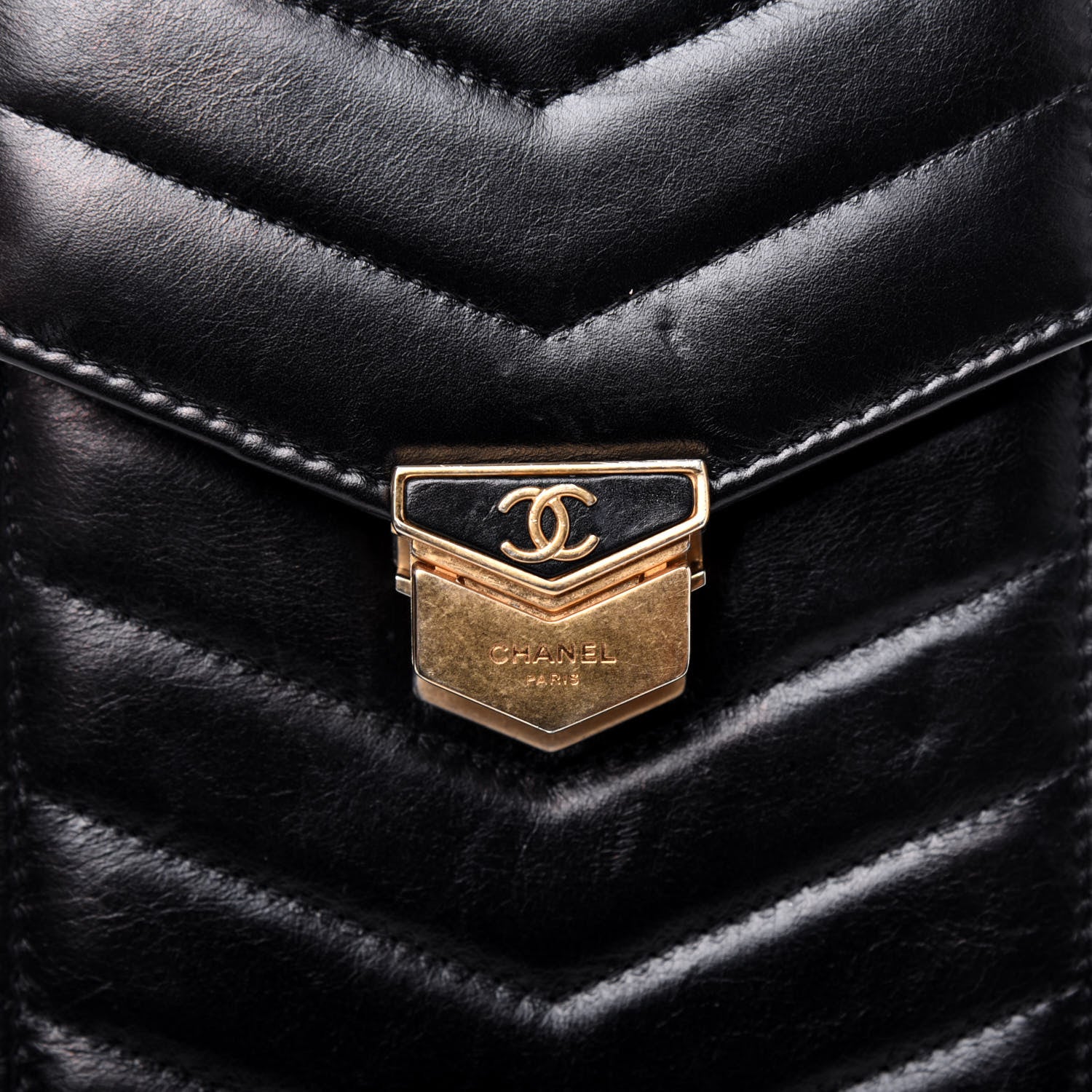 Chanel Calfskin Chevron Quilted Medal Mini Clutch With Chain Black 11 of 17