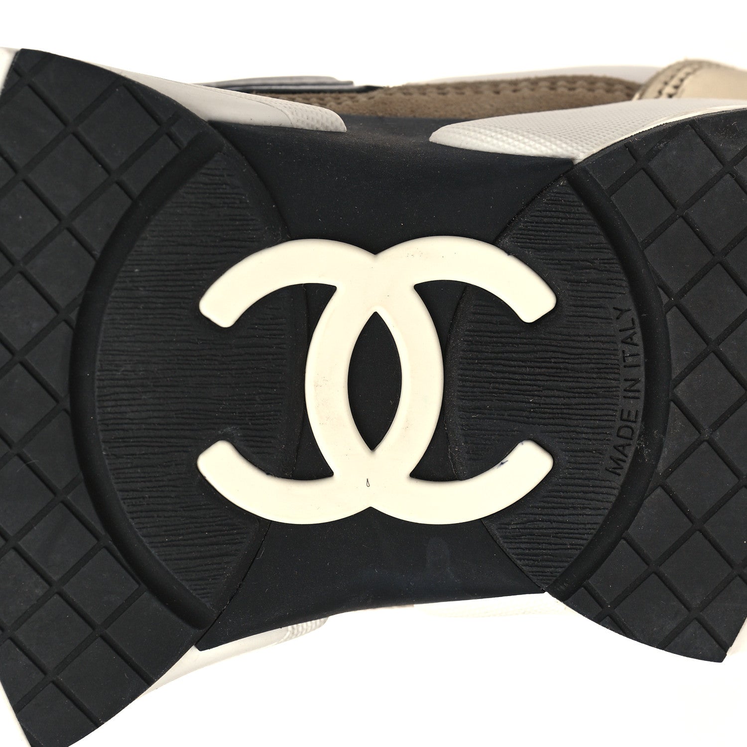 Chanel Mesh Suede Calfskin Womens CC Sneakers 38.5 White Black Beige Gold 6 of 9