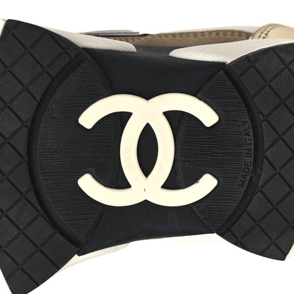 Chanel Mesh Suede Calfskin Womens CC Sneakers 38.5 White Black Beige Gold 6 of 9