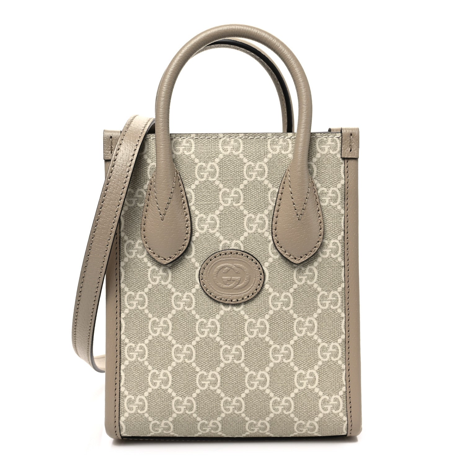 Gucci GG Supreme Monogram Textured Dollar Calfskin Mini Retro Interlocking G Tote Bag Beige Mystic White Oatmeal 1 of 7