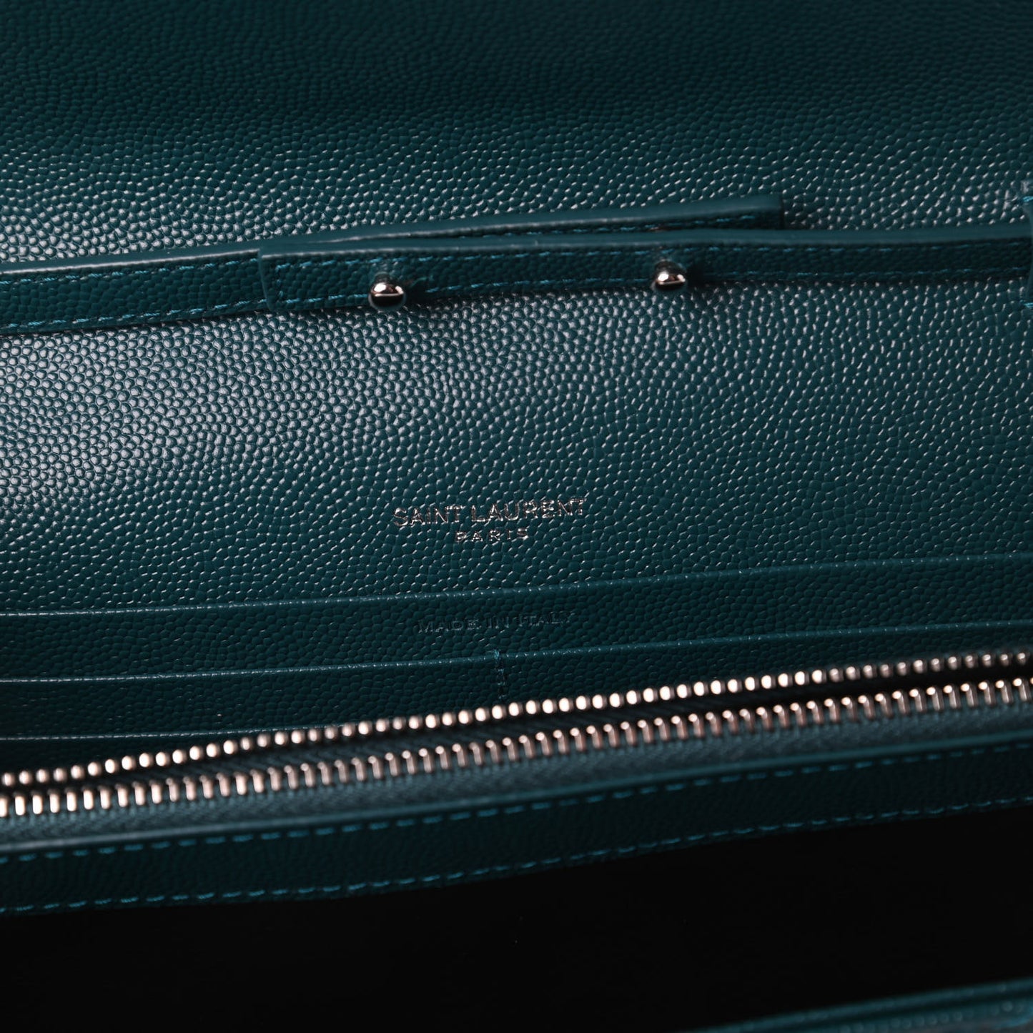 Grain De Poudre Matelasse Chevron Monogram Chain Wallet Petrol Green