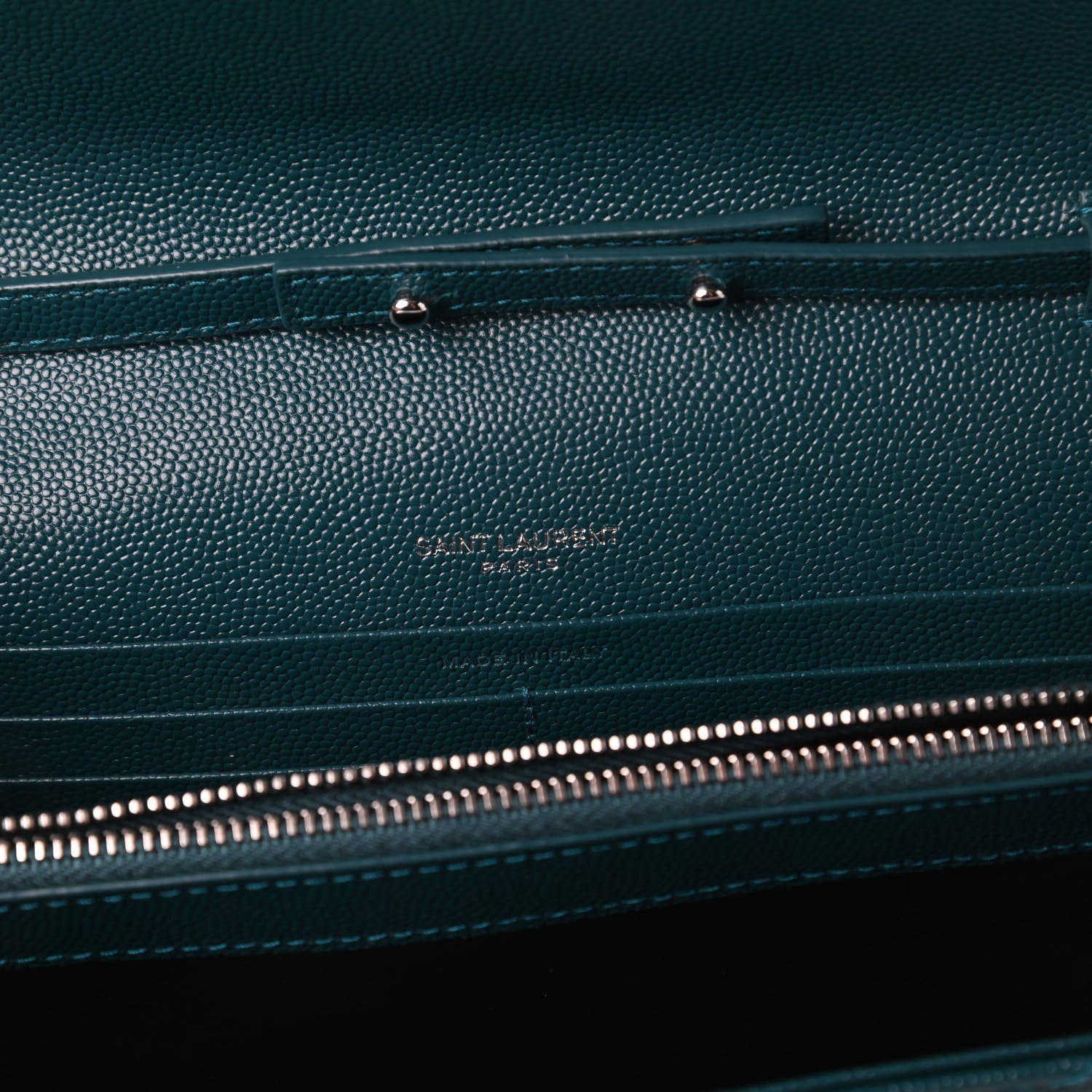 Saint Laurent Grain De Poudre Matelasse Chevron Monogram Chain Wallet Petrol Green 8 of 11