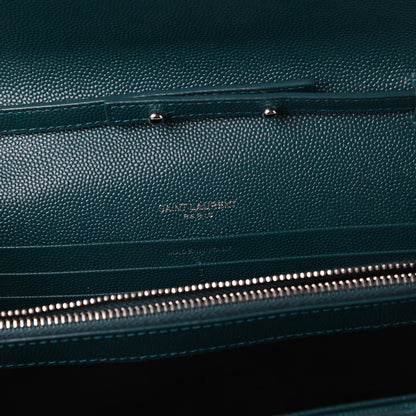 Saint Laurent Grain De Poudre Matelasse Chevron Monogram Chain Wallet Petrol Green 8 of 11