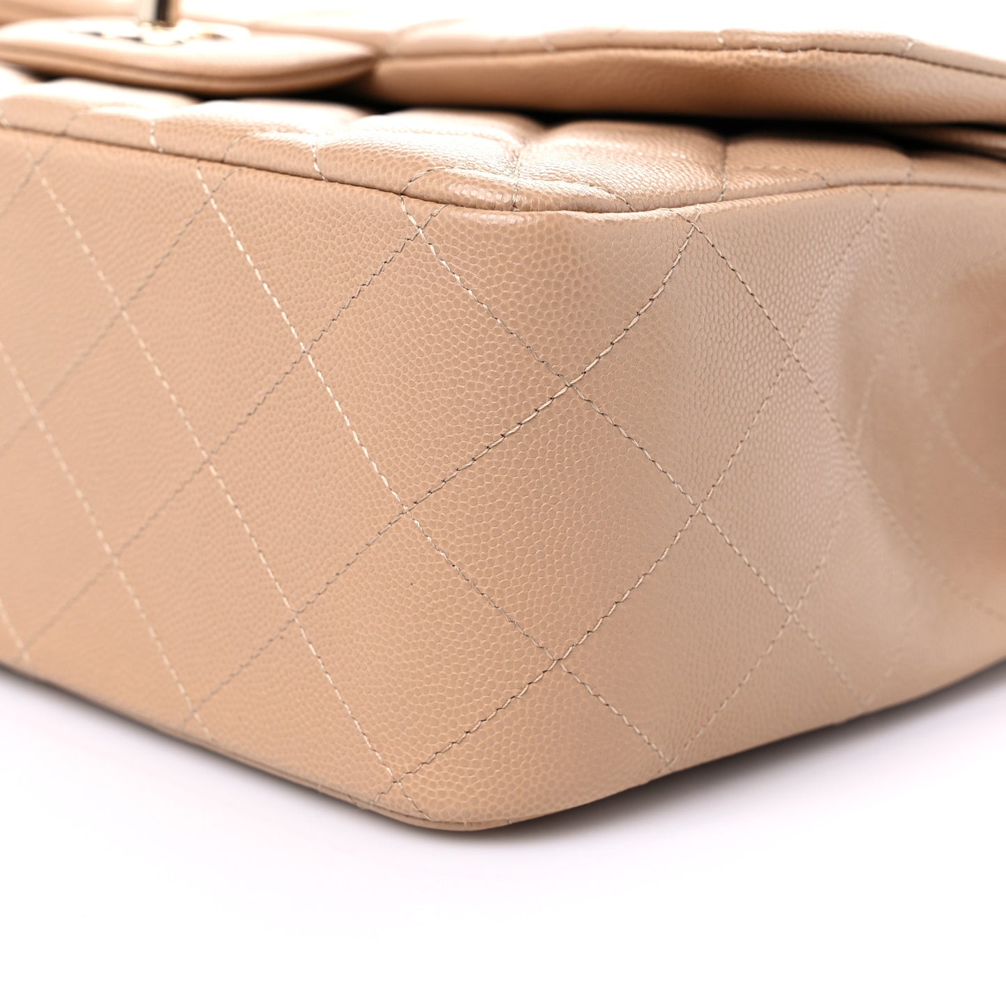 Caviar Quilted Jumbo Double Flap Beige