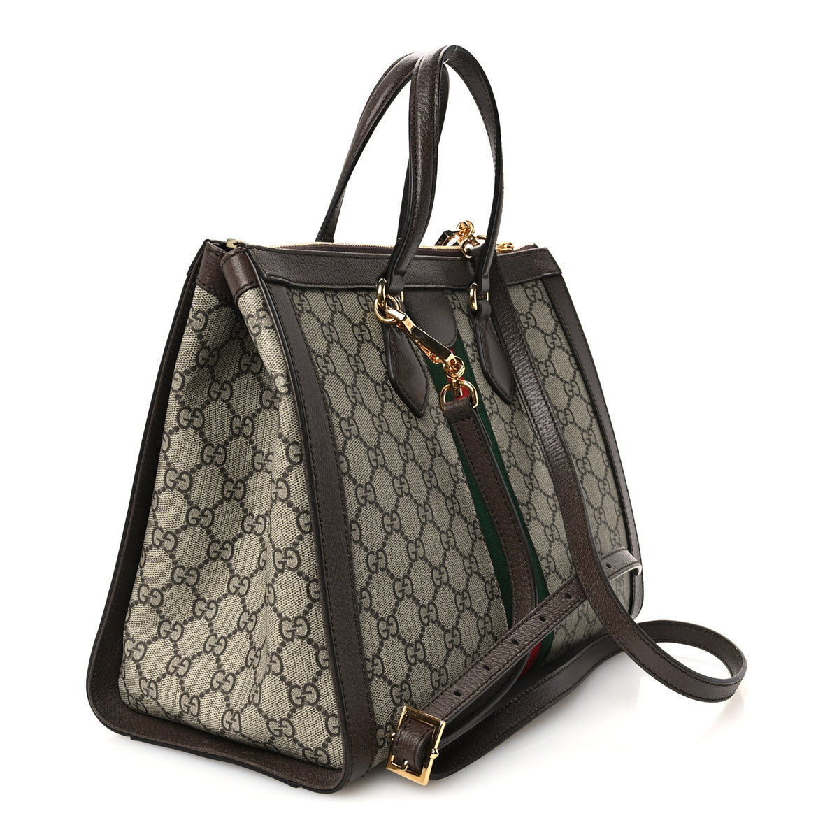 Gucci GG Supreme Monogram Web Medium Ophidia Tote Bag Brown 3 of 12