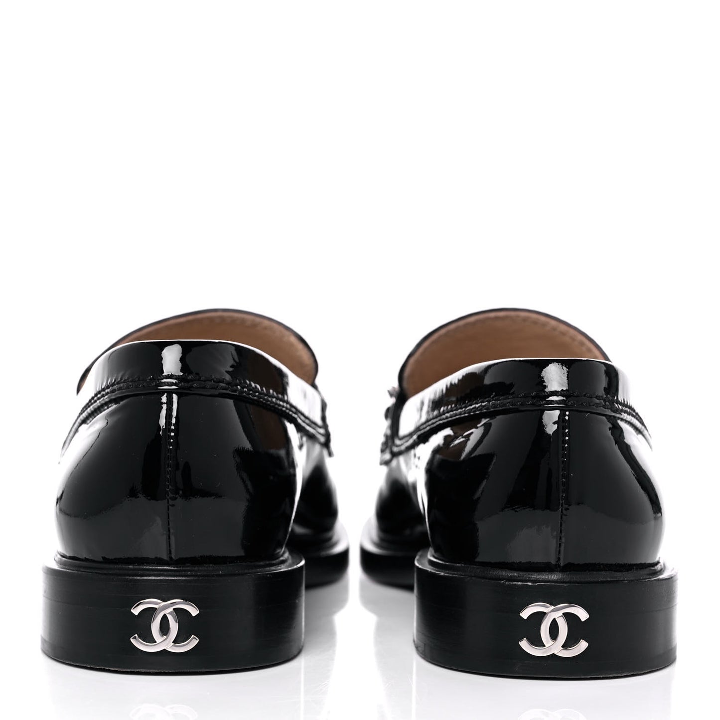 Patent Calfskin Logo Loafers 40 Black