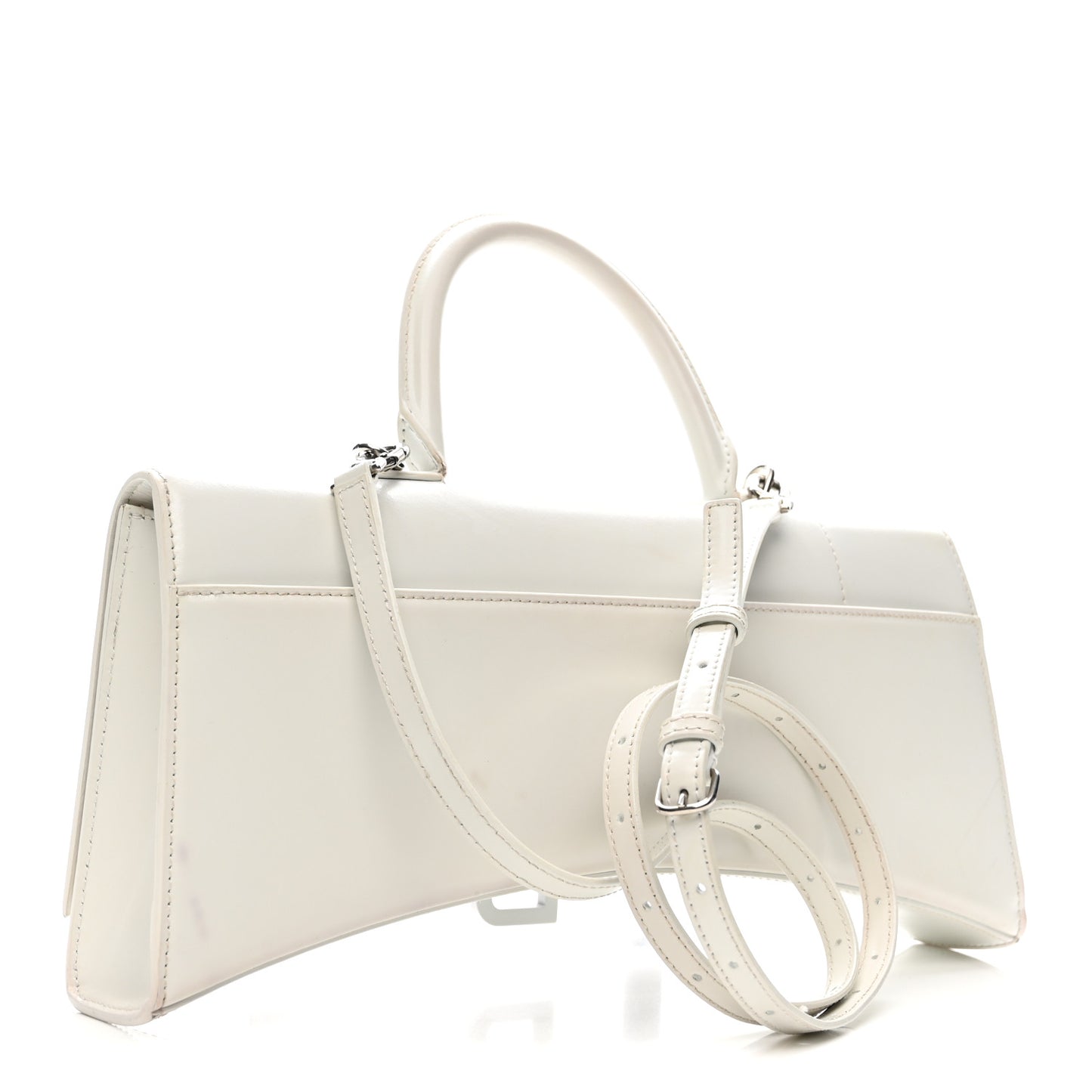 Shiny Box Calfskin Tonal B Hourglass Stretch Top Handle Bag White