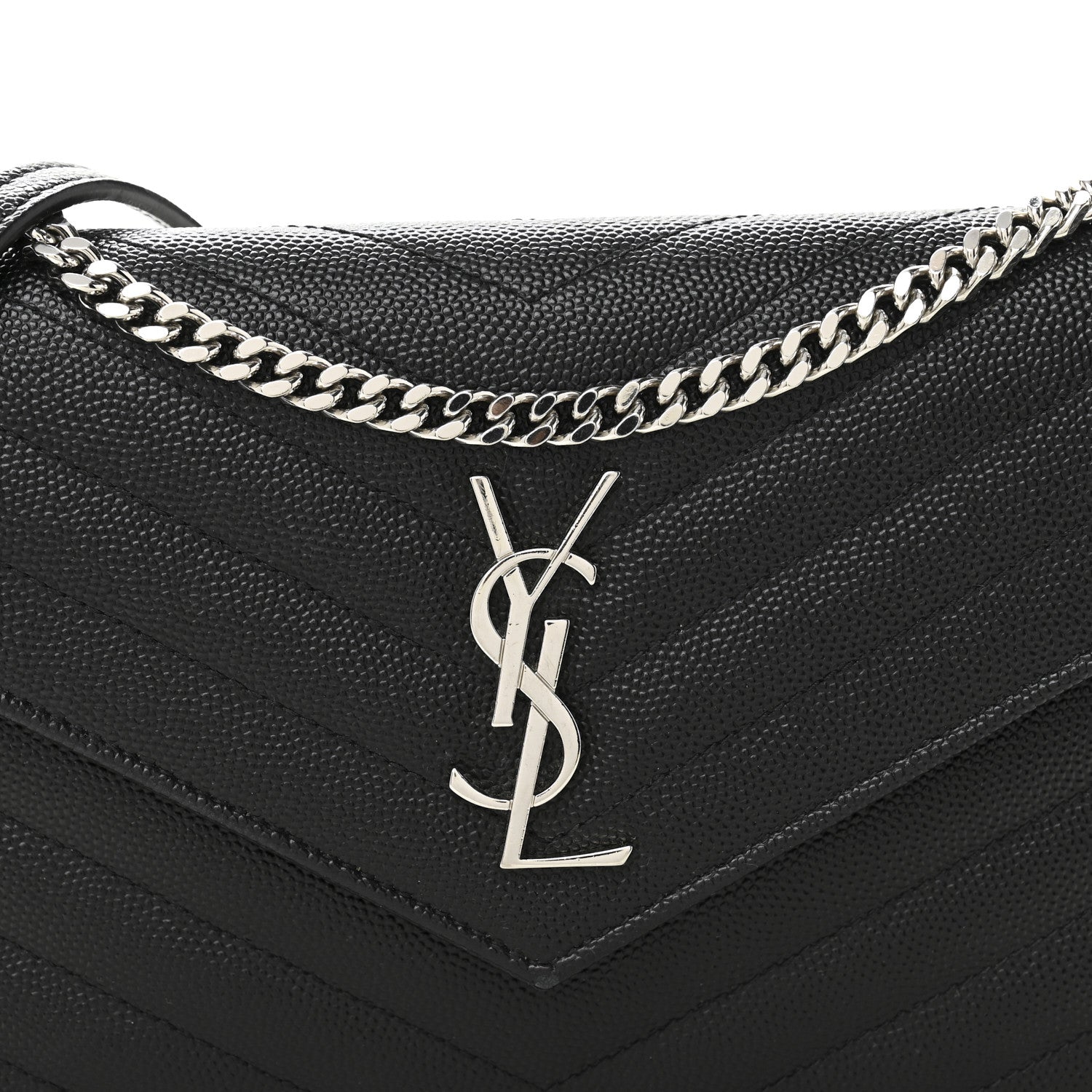Saint Laurent Grain De Poudre Matelasse Chevron Monogram Envelope Chain Wallet Black 8 of 10