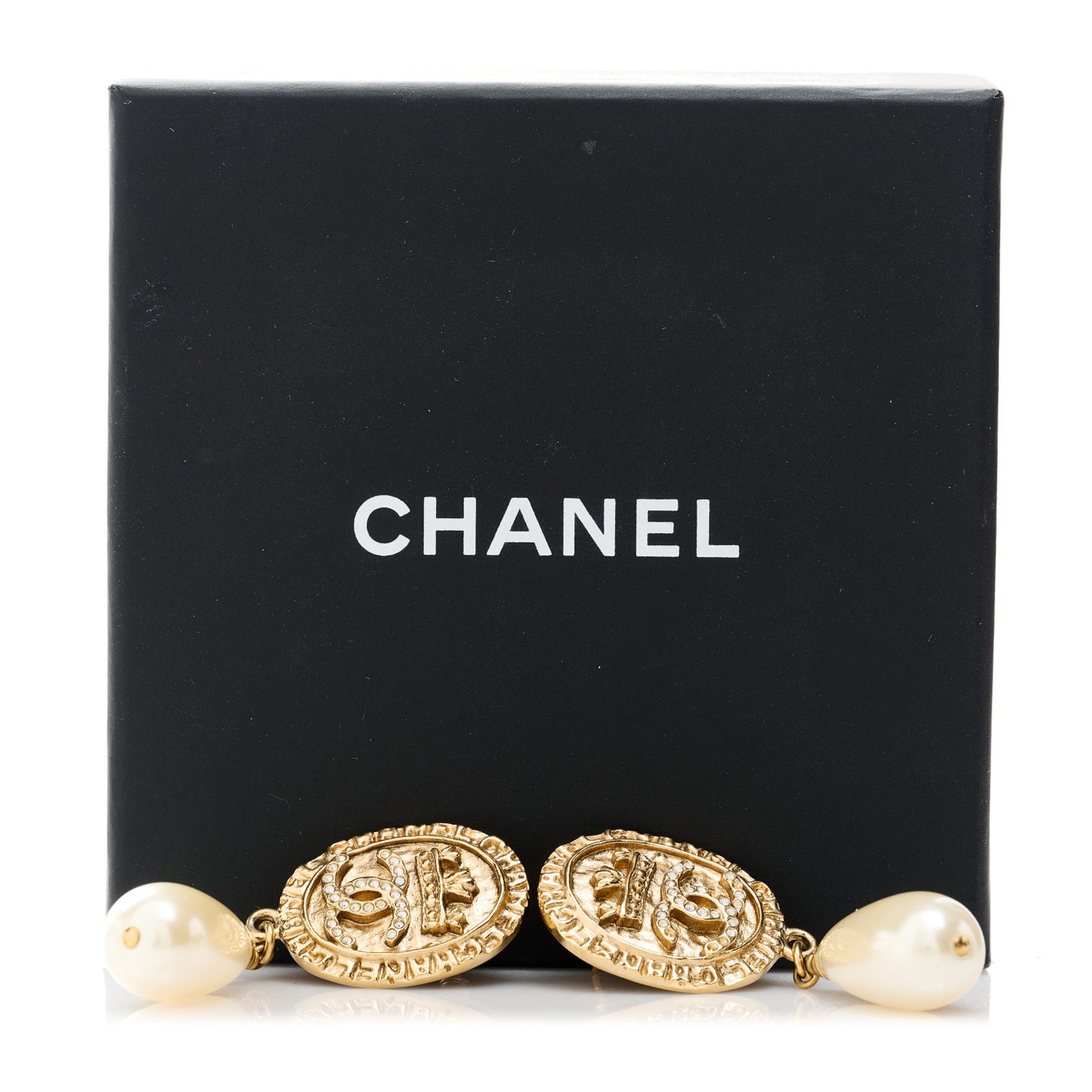 Crystal Pearl Crown CC Drop Earrings Gold