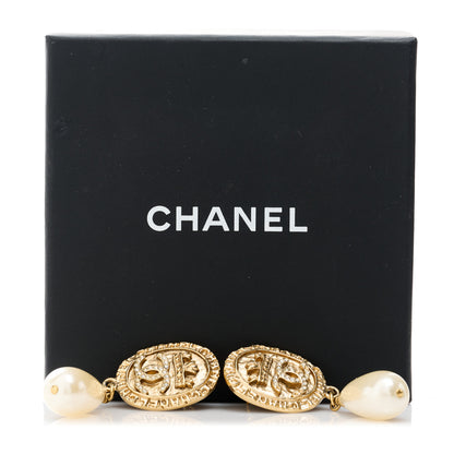 Chanel Crystal Pearl Crown CC Drop Earrings Gold 4 of 5