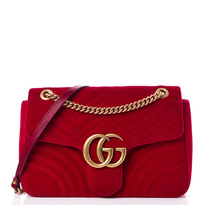 Gucci Velvet Matelasse Medium GG Marmont Shoulder Bag Hibiscus Red 1 of 8