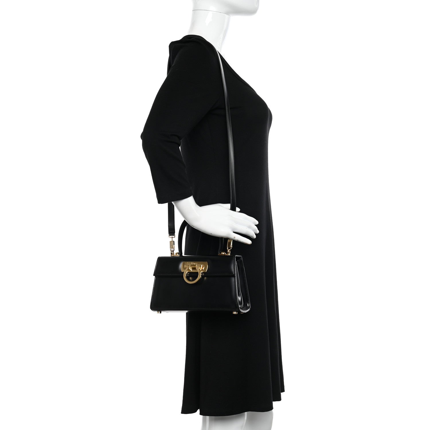Salvatore Ferragamo Brushed Off Calfskin Iconic Top Handle Bag Black 2 of 10
