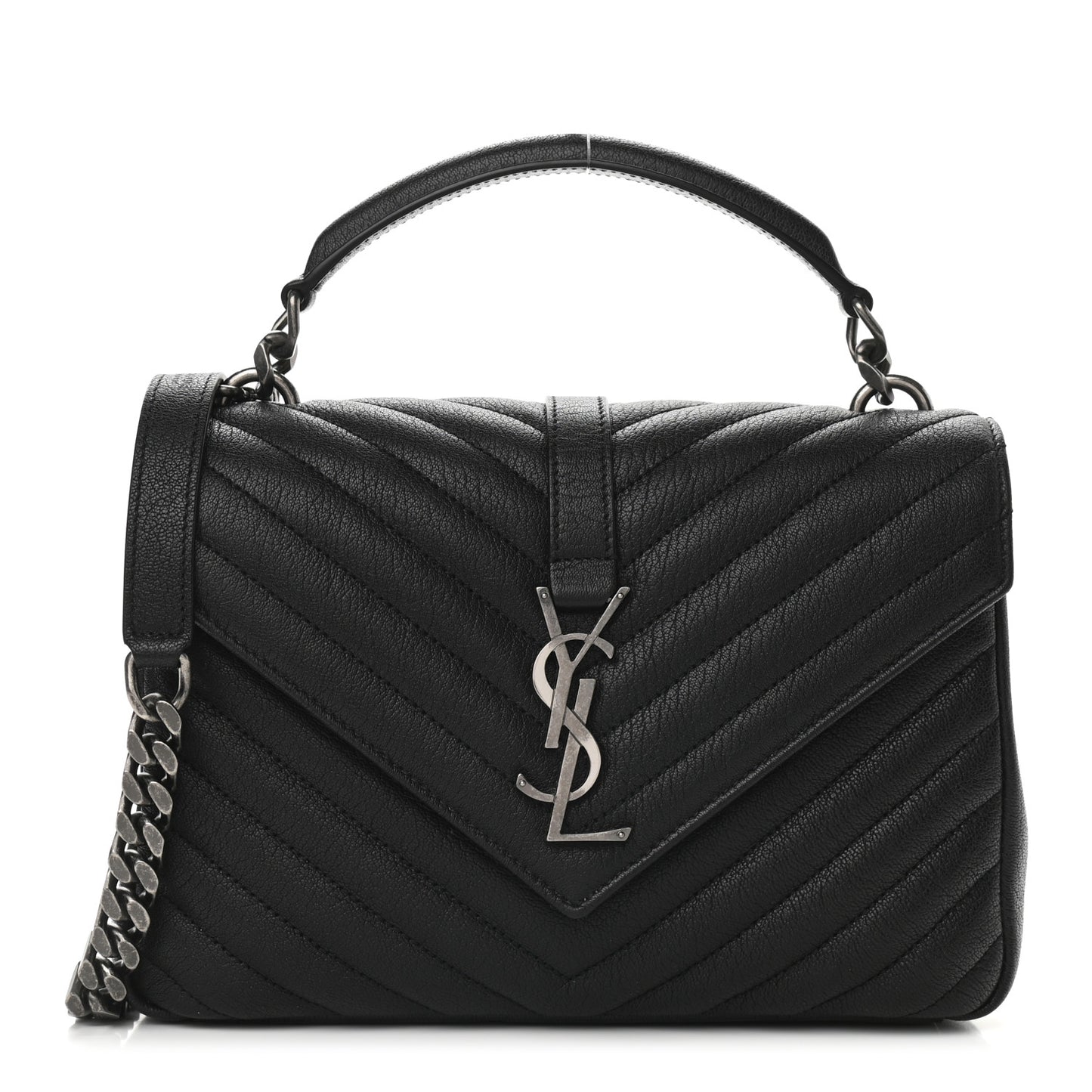 Sheepskin Matelasse Chevron Monogram Medium College Bag Black