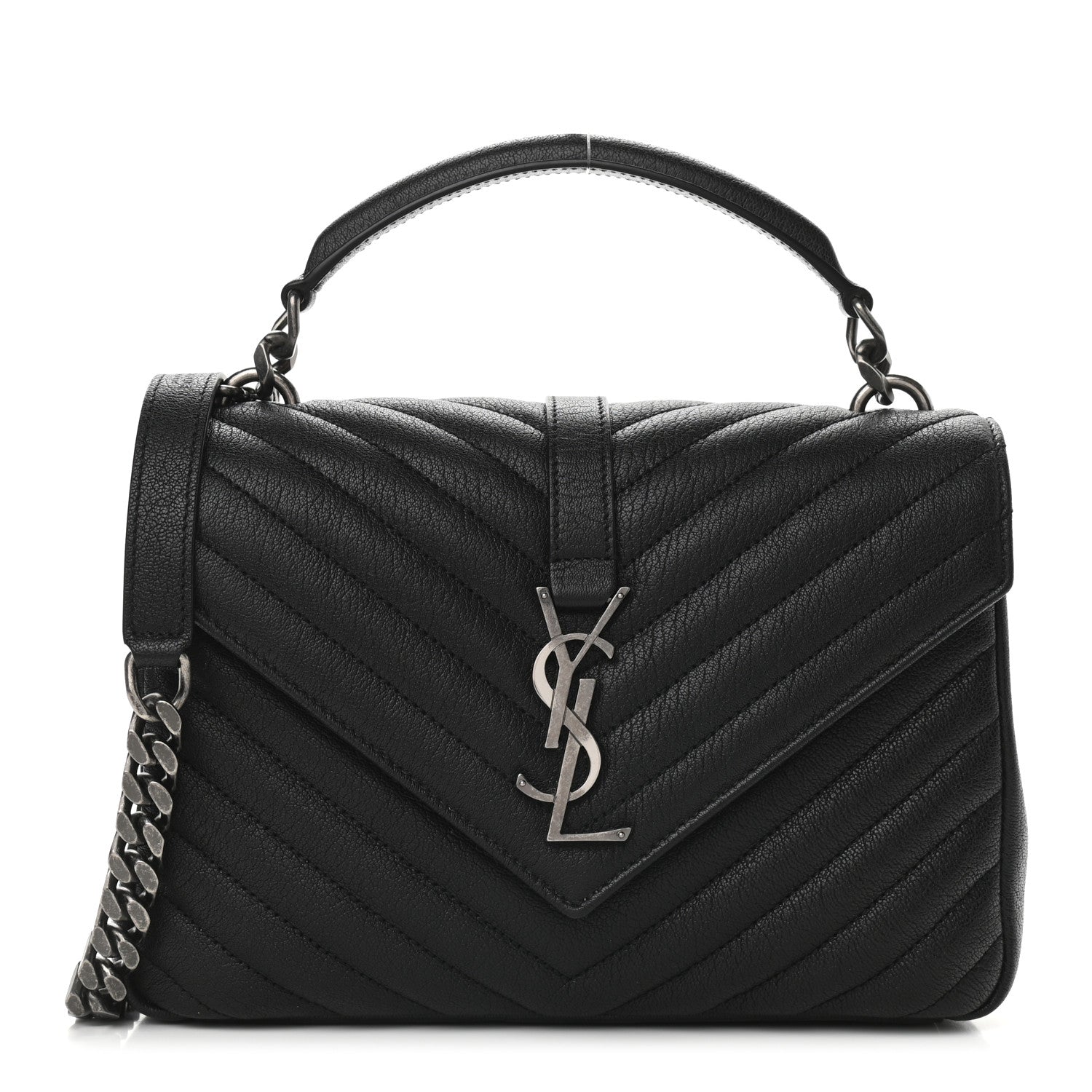 Saint Laurent Sheepskin Matelasse Chevron Monogram Medium College Bag Black 1 of 8