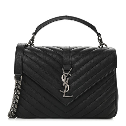 Saint Laurent Sheepskin Matelasse Chevron Monogram Medium College Bag Black 1 of 8