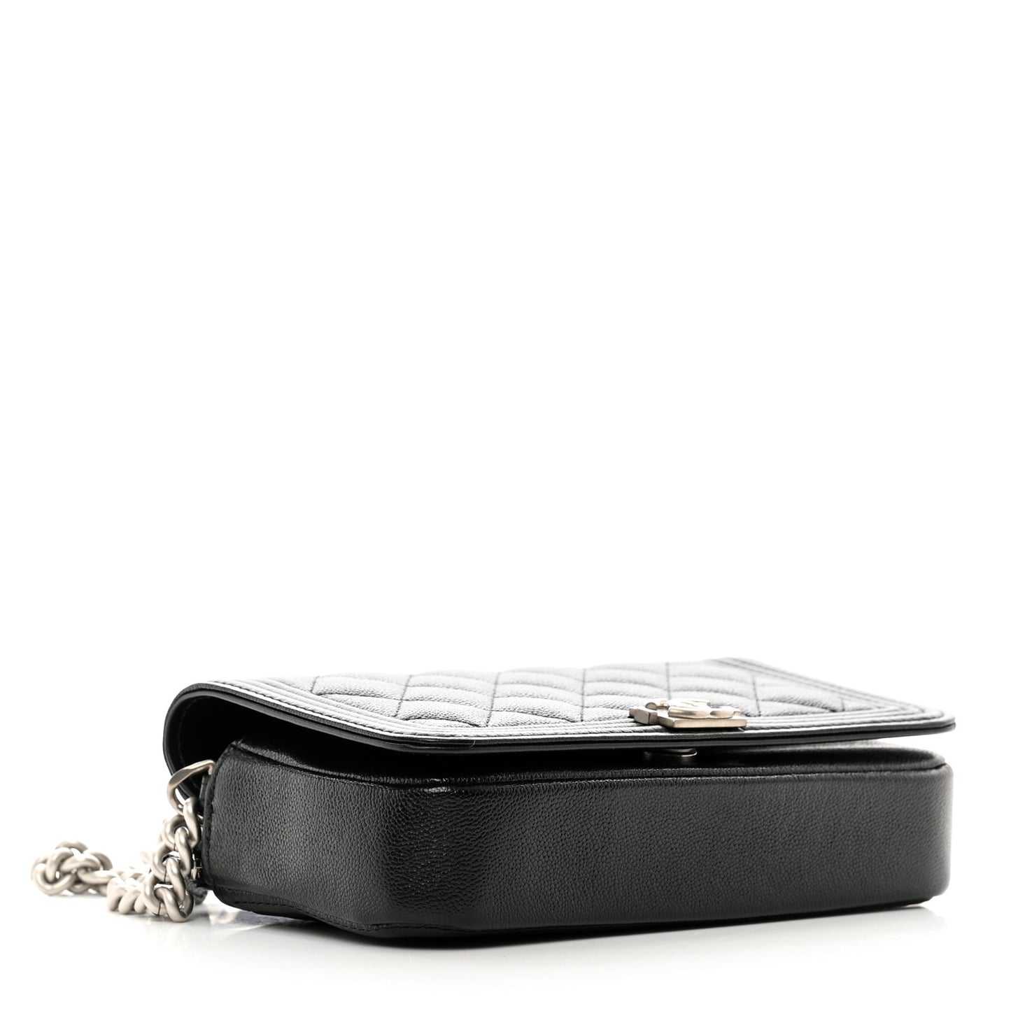 Caviar Quilted Boy Phone Holder Wallet On Chain Black