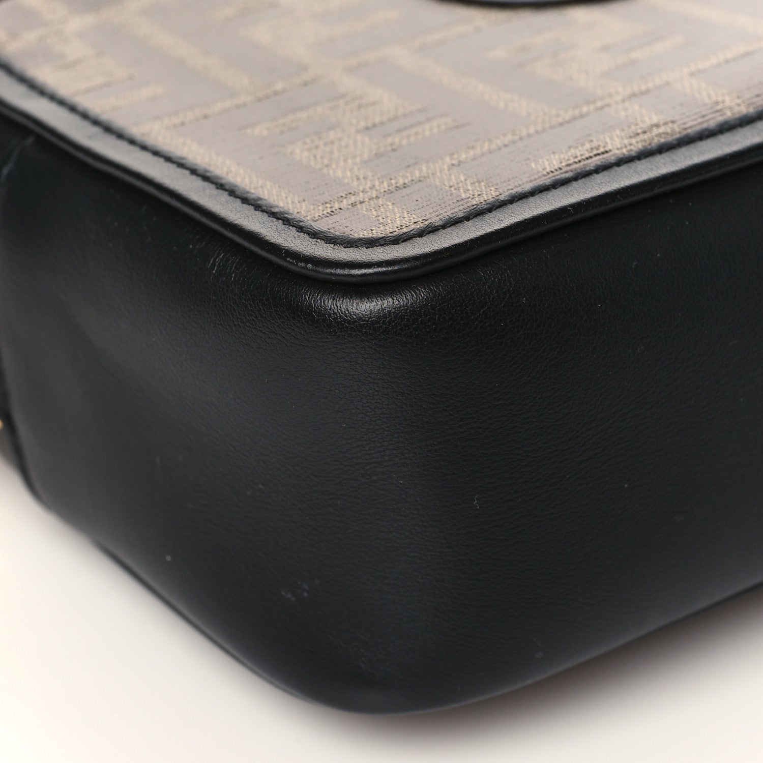 Fendi Glazed Fabric Vitello Century FF 1974 Stamp Patch Mini Camera Case Mogano Panna Black 8 of 10