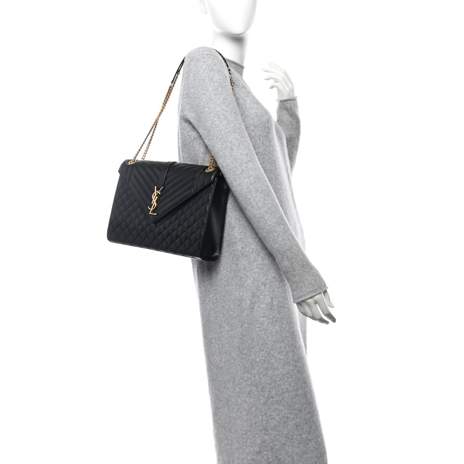 Saint Laurent Grain De Poudre Textured Mixed Matelasse Large Triquilt Monogram Satchel Black 2 of 11
