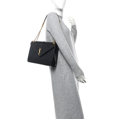 Saint Laurent Grain De Poudre Textured Mixed Matelasse Large Triquilt Monogram Satchel Black 2 of 11