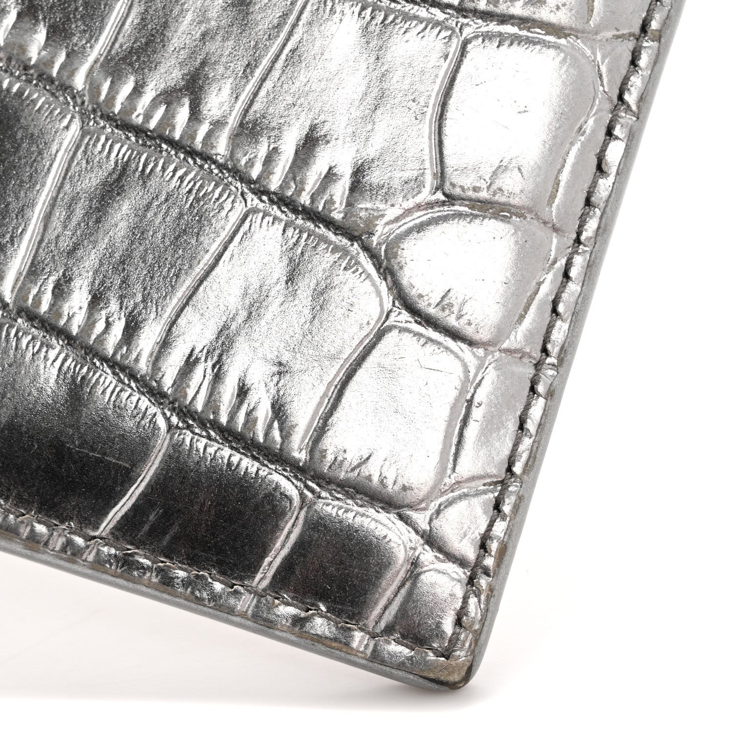 Miu Miu Crocodile Embossed Card Holder Silver 10 of 12